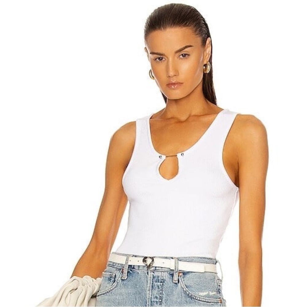 THE RANGE Alloy Ribbed Barbell Tank Top White Stretch Knit Sleeveless Small NWT